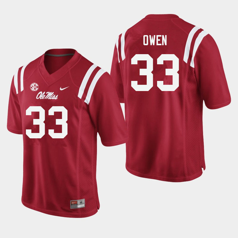 Men #33 Mac Owen Ole Miss Rebels College Football Jerseys Sale-Red